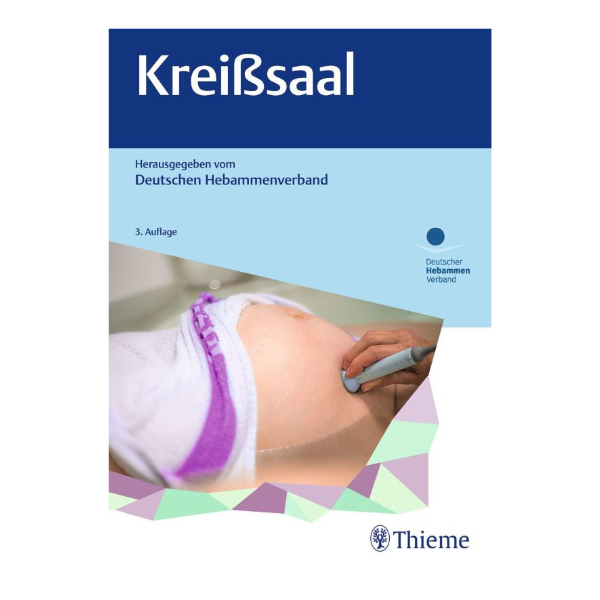 Cover "Kreißsaal" mit einem schwangeren Bauch von dem ein Ultraschall gemacht wird.
