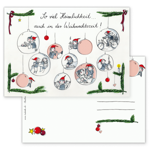 Vor- und Rückseite der Weihnachtskarte "Wichtel"