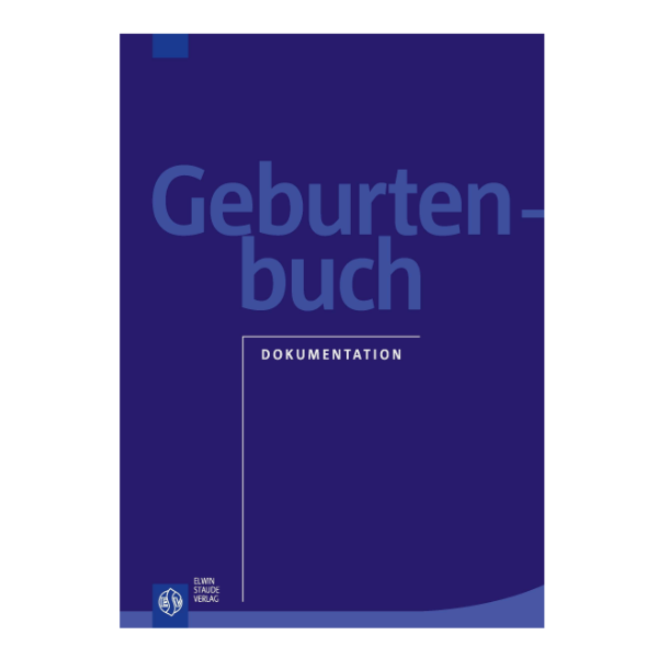 Schlichtes Cover vom Geburtenbuch für Kliniken. Das Cover trägt die Aufschrift "Geburtenbuch - Dokumentation".