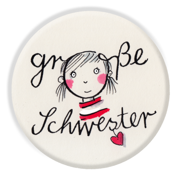 Geschwisterbutton mit einem Mädchen und der Aufschrift "große Schwester".