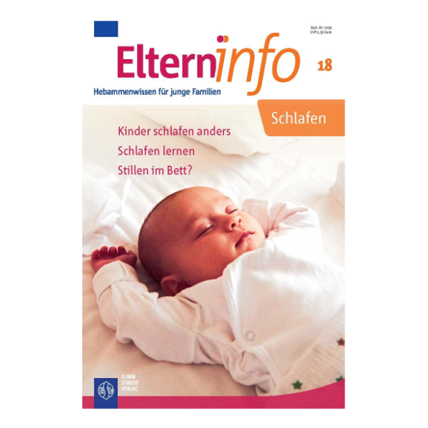 Elterninfo Cover "Schlafen" mit einem schlafenden Neugeborenen.