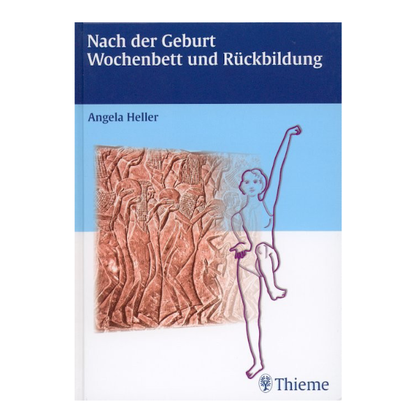 Cover "Nach der Geburt - Wochenbett und Rückbildung" mit einer Zeichnung von einer Figur, die eine Übung macht.
