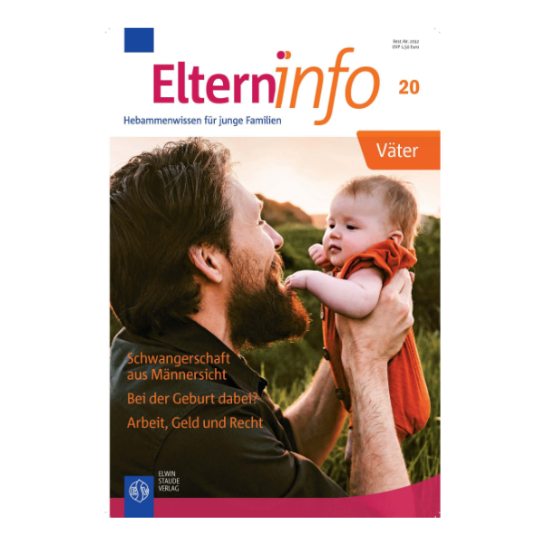 Elterninfo Cover "Väter" auf dem ein Vater sein Kind hochhält. 