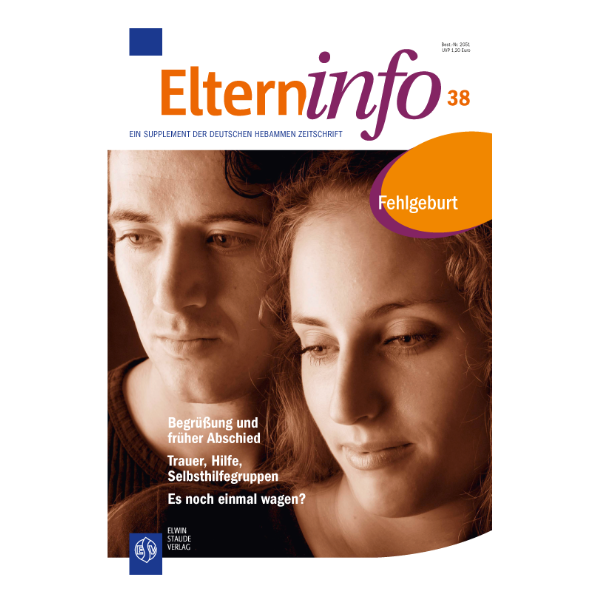 Elterninfo Cover "Fehlgeburt" mit einem nachdenklichen Mann und einer Frau. 