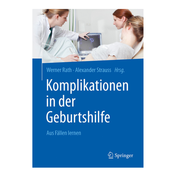 Cover "Komplikationen in der Geburtshilfe" mit einem Bild auf dem ein Ultraschall gemacht wird.