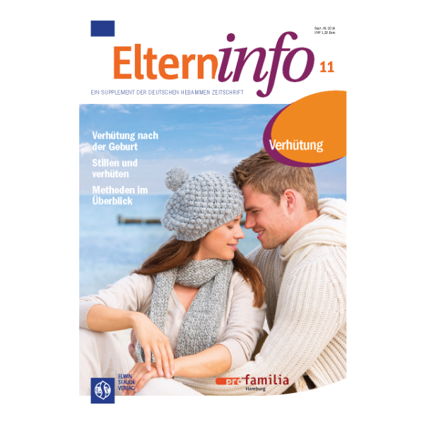 Elterninfo Cover "Verhütung" auf dem sich ein Paar zugewandt anschaut. 
