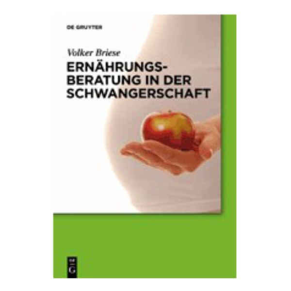 Cover "Ernährungs-Beratung in der Schwangerschaft" mit einer Hand, die einen Apfel hält.
