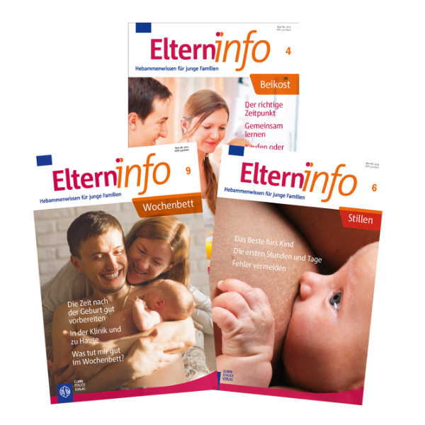 Elterninfo Sammelpaket mit "Wochenbett", "Stillen" und "Beikost".
