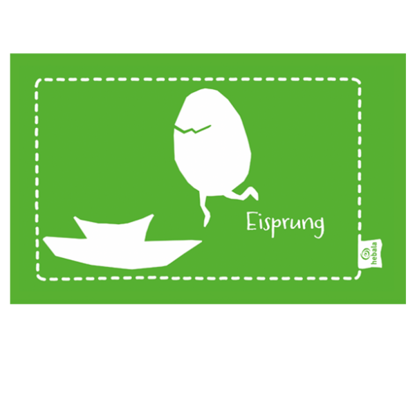 Frühstücksbrettchen mit einem springenden Ei und der Aufschrift "Eisprung".