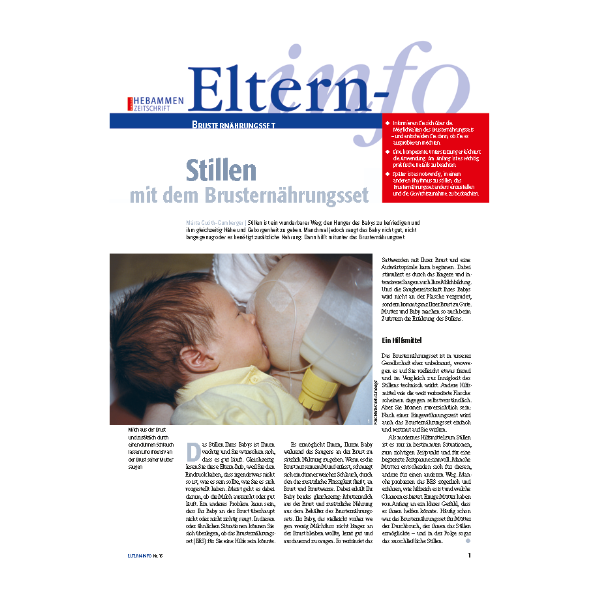 Elterninfo Artikel zum Thema "Stillen mit dem Brusternährungsset". 
