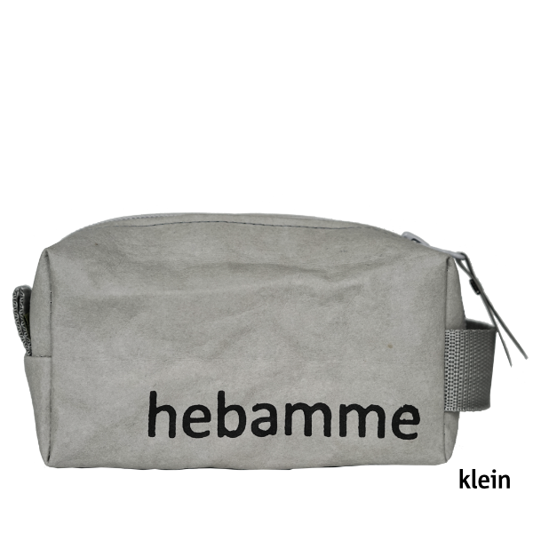 Hebammentäschchen in grau und klein.